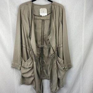 Anthropologie Hei Hei Tan Open Front Rayon Cinch Utility Jacket Sz XS